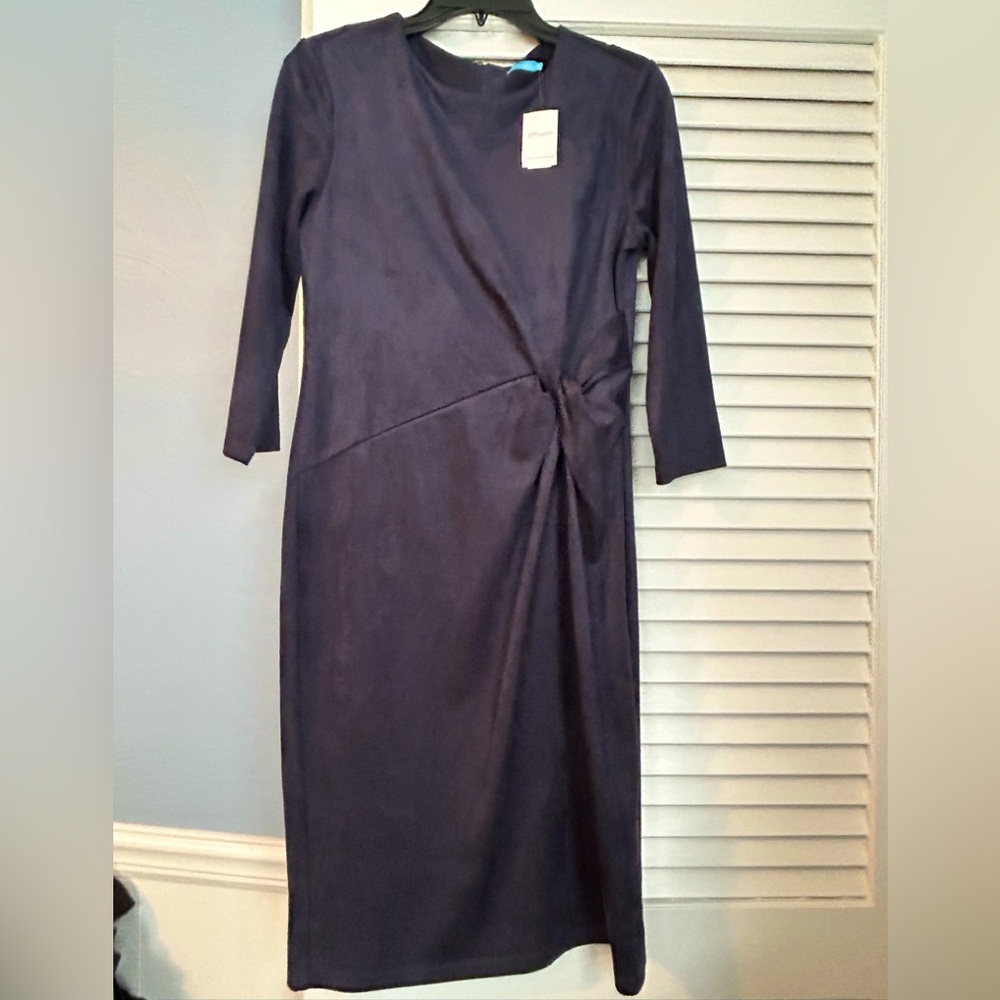 Elegant Navy Dress J McLaughlin faux suede